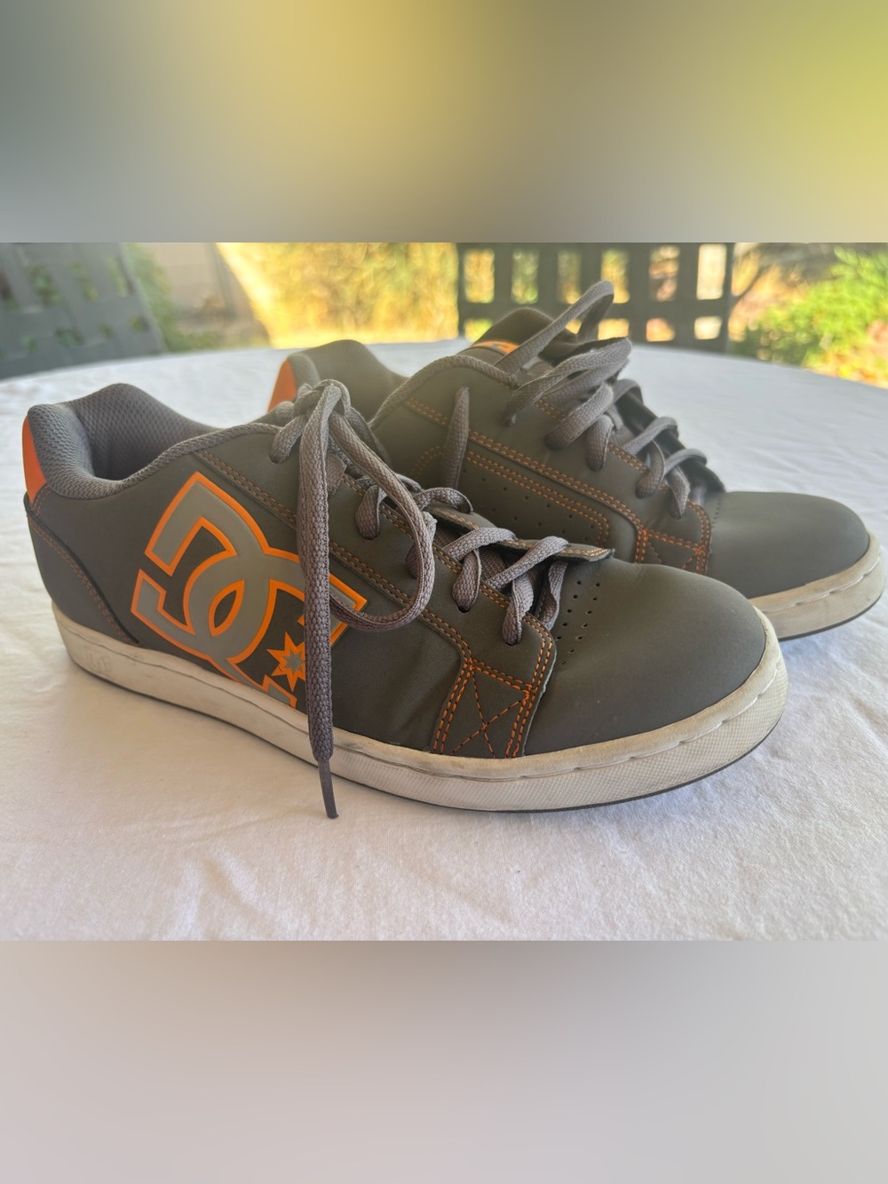 DC Shoes Men's Skate Sneakers - Gray/ Orange, Size 8, Low-Top Leather